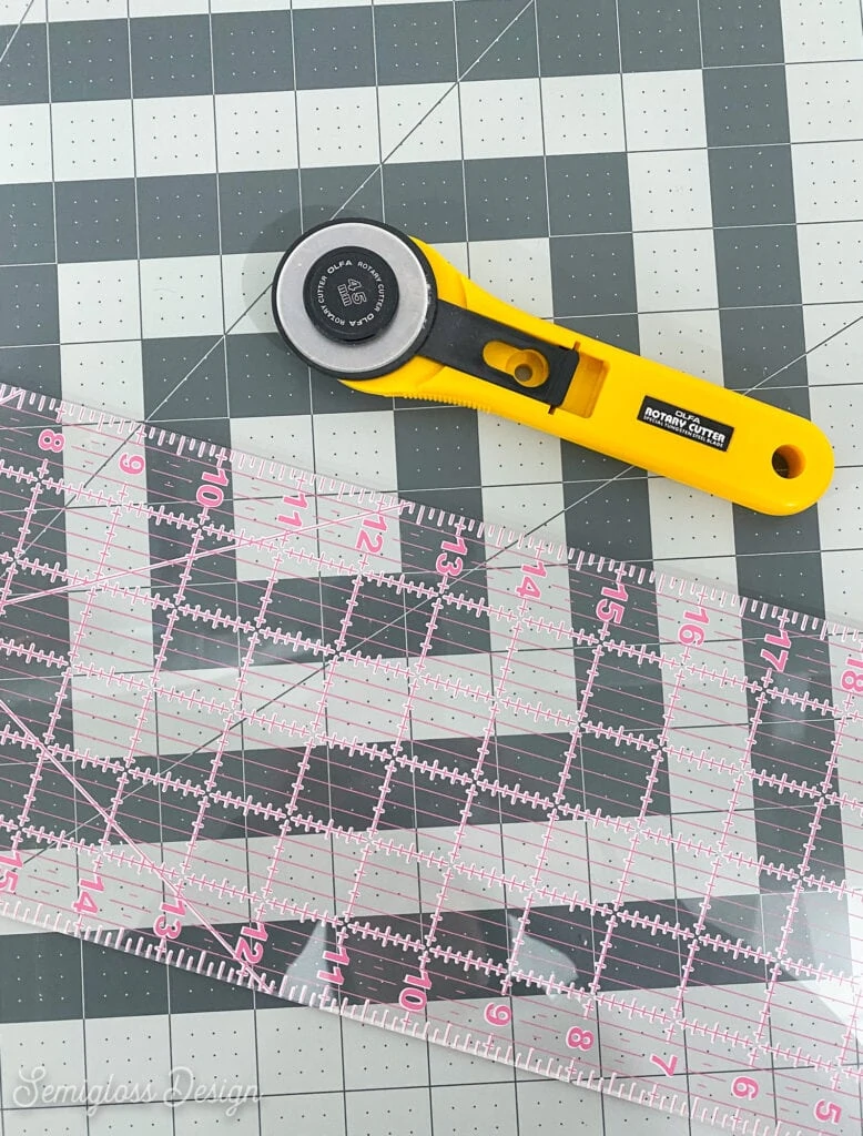 rotary cutter, ruler, and cutting mat