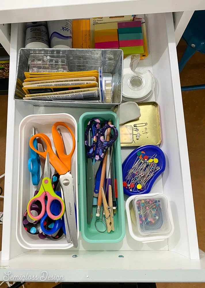 sewing supplies in drawer