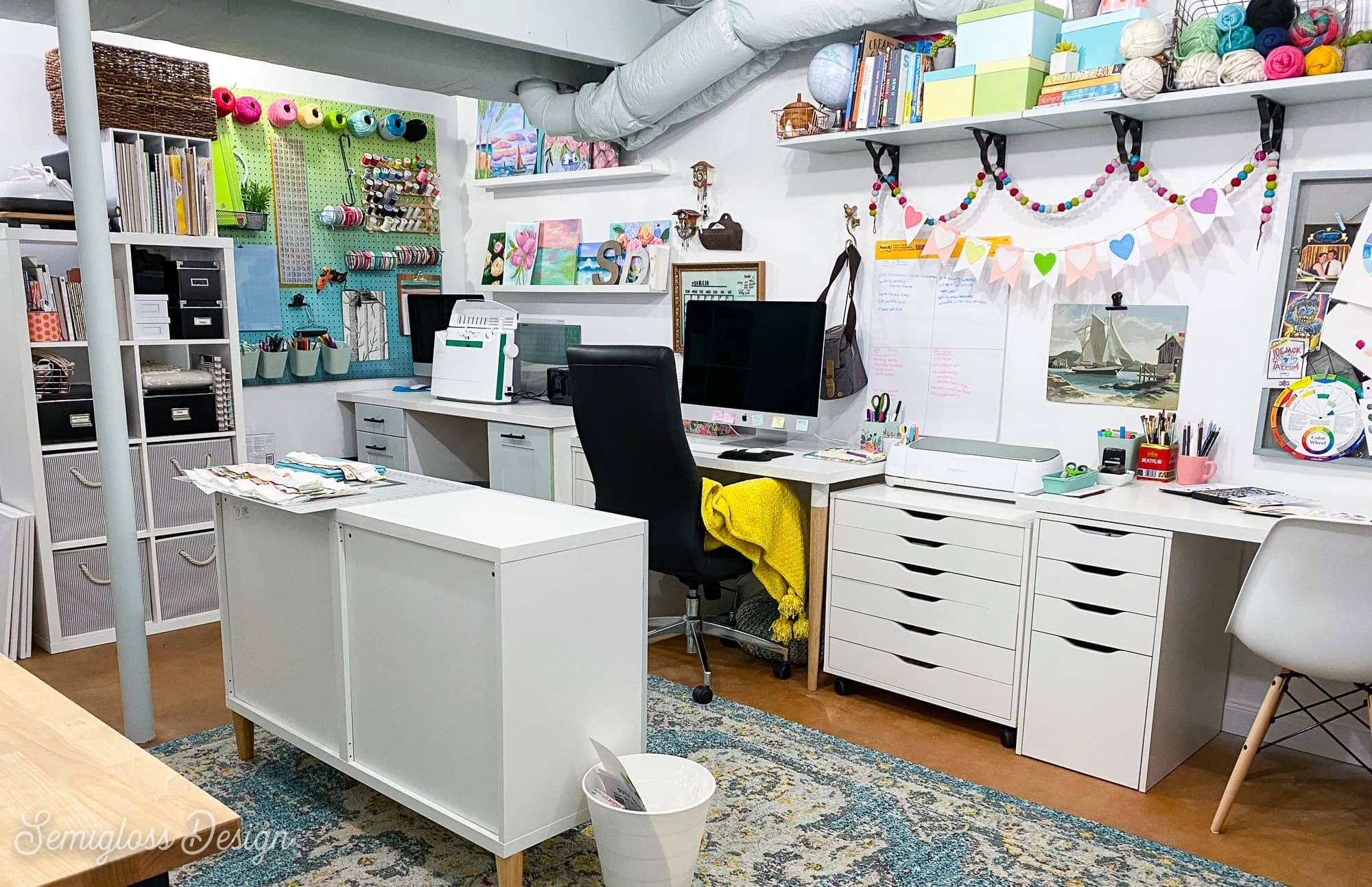 colorful craft room with ikea furniture