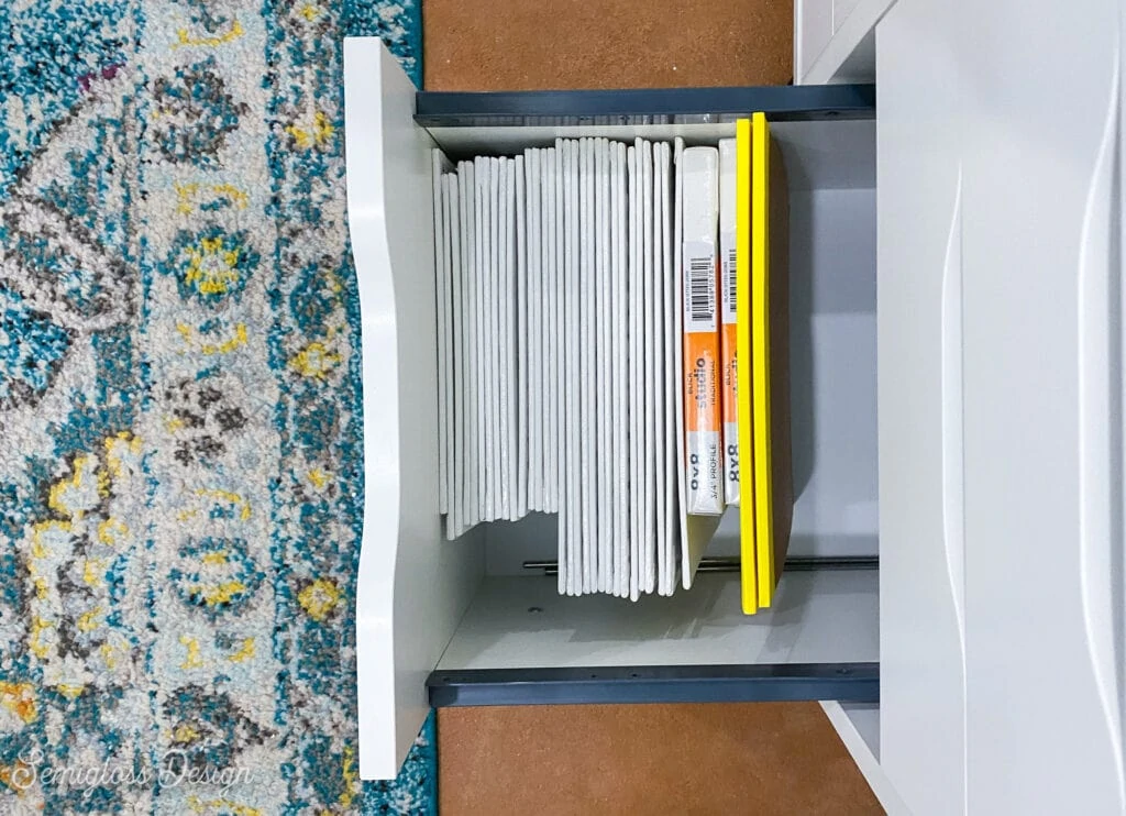 canvas boards in desk drawer