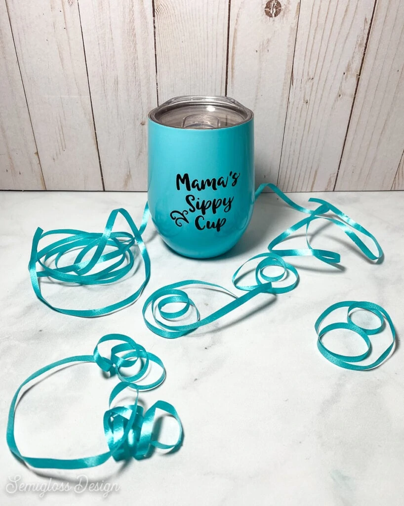 teal wine tumbler with decal