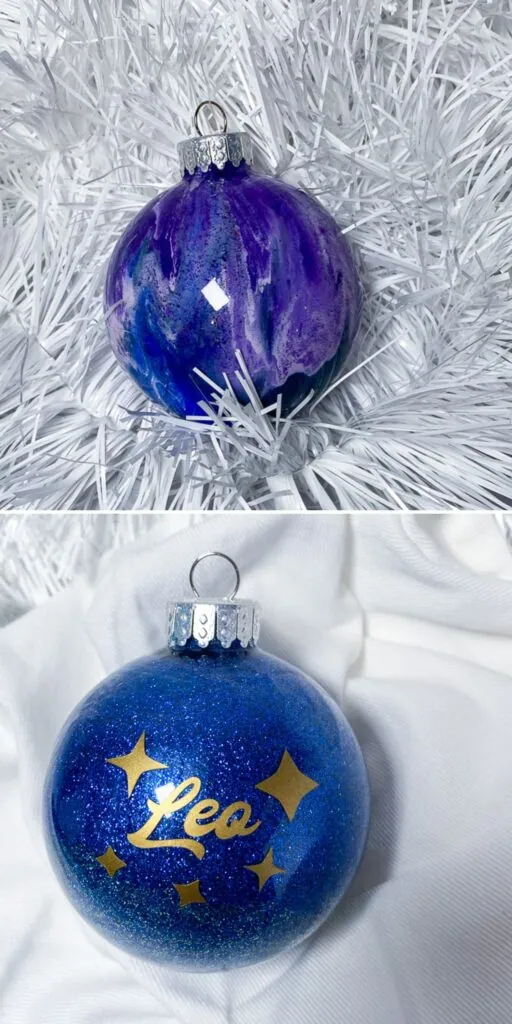 collage of 2 different galaxy ornaments