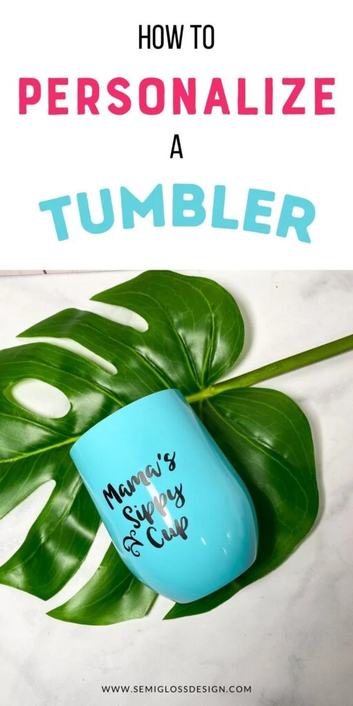 teal wine tumbler on tropical leaf