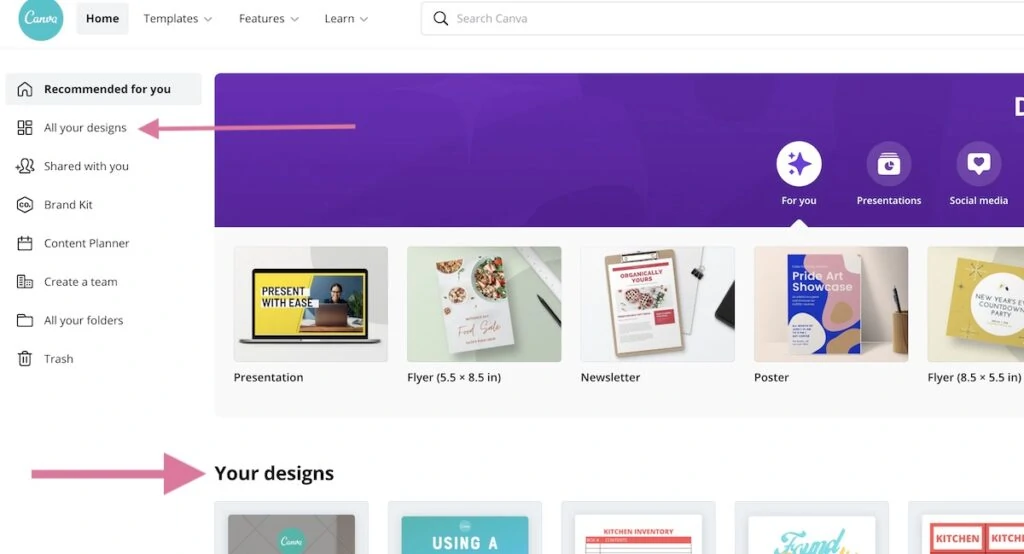 canva home page