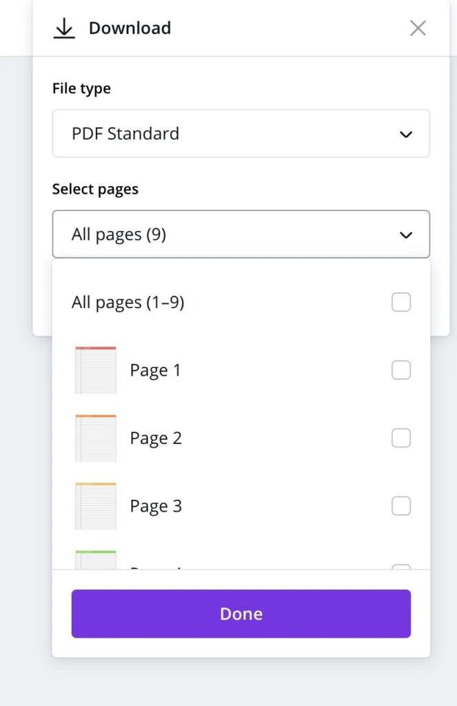 selecting pages to save