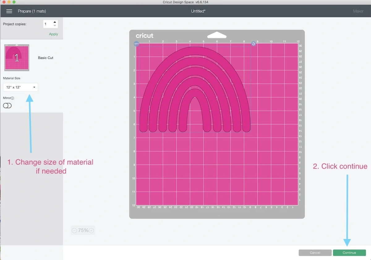 choosing material size for cricut