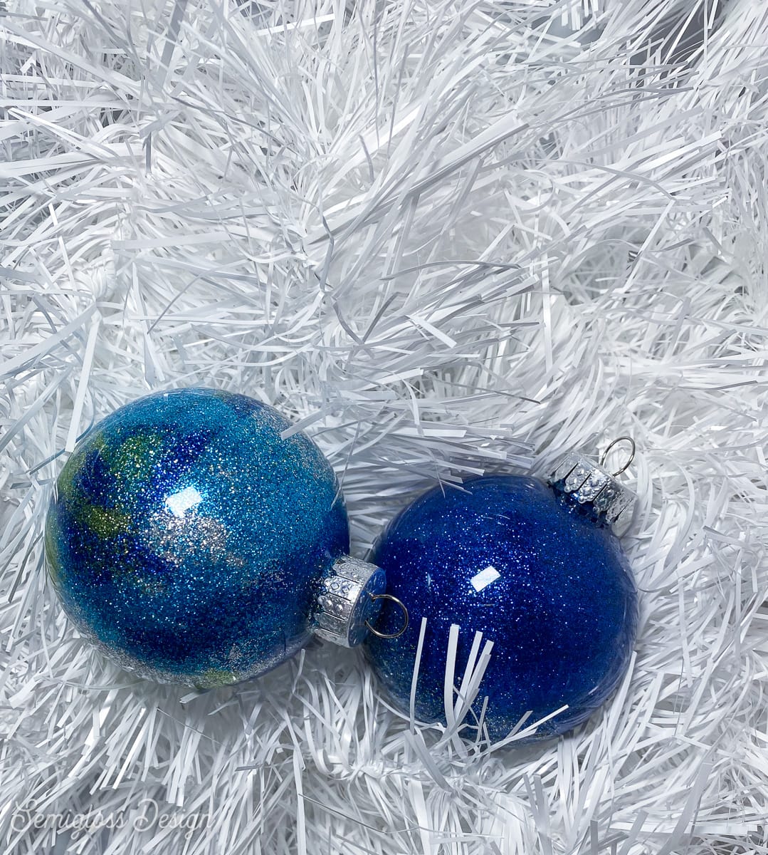blue glitter galaxy ornaments