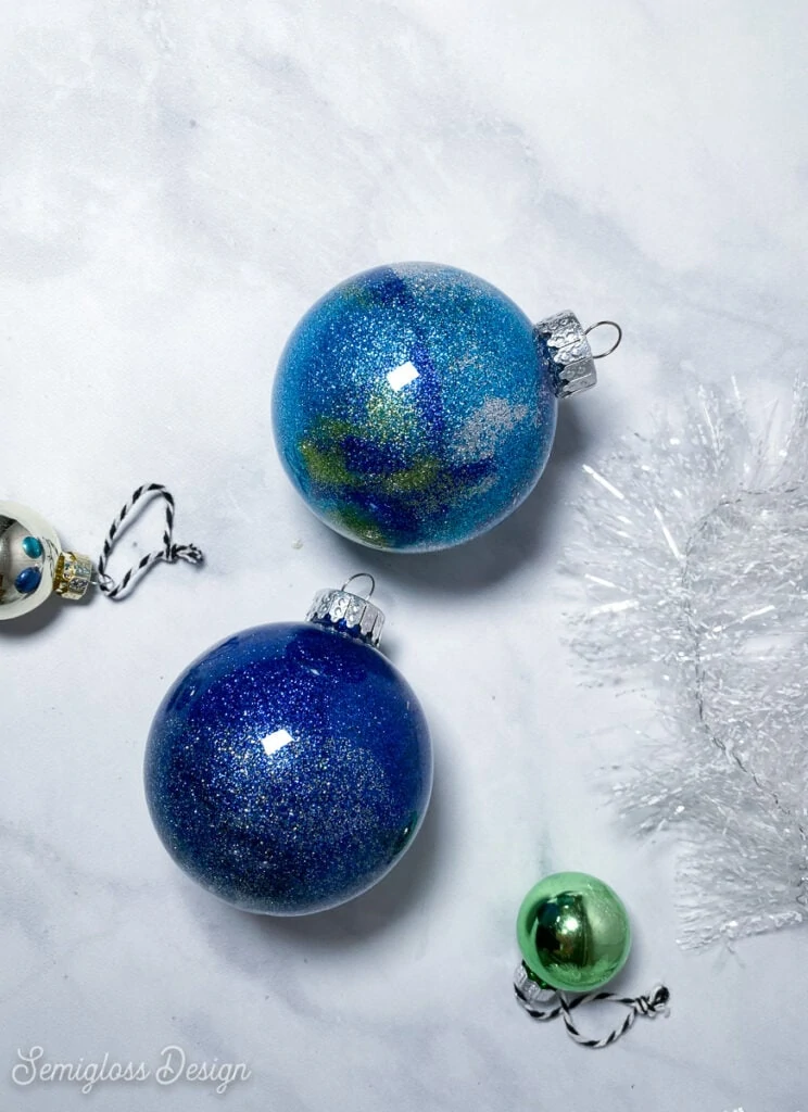 blue glitter ornaments