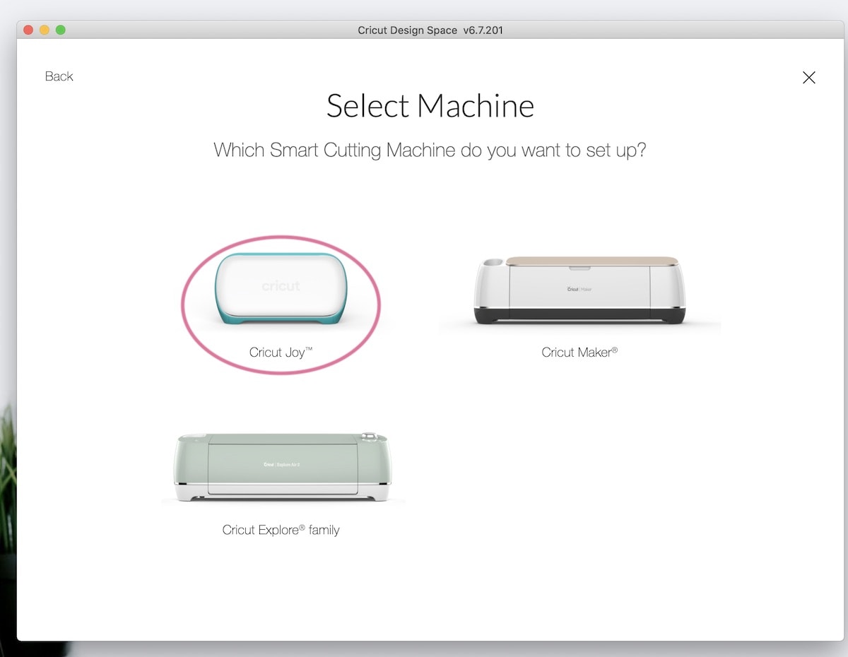 selecting cricut joy for set up