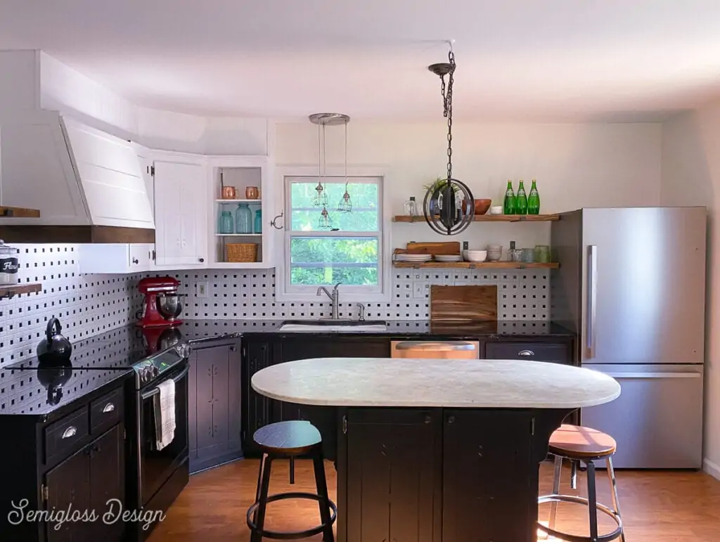 modern kitchen with black cabinets