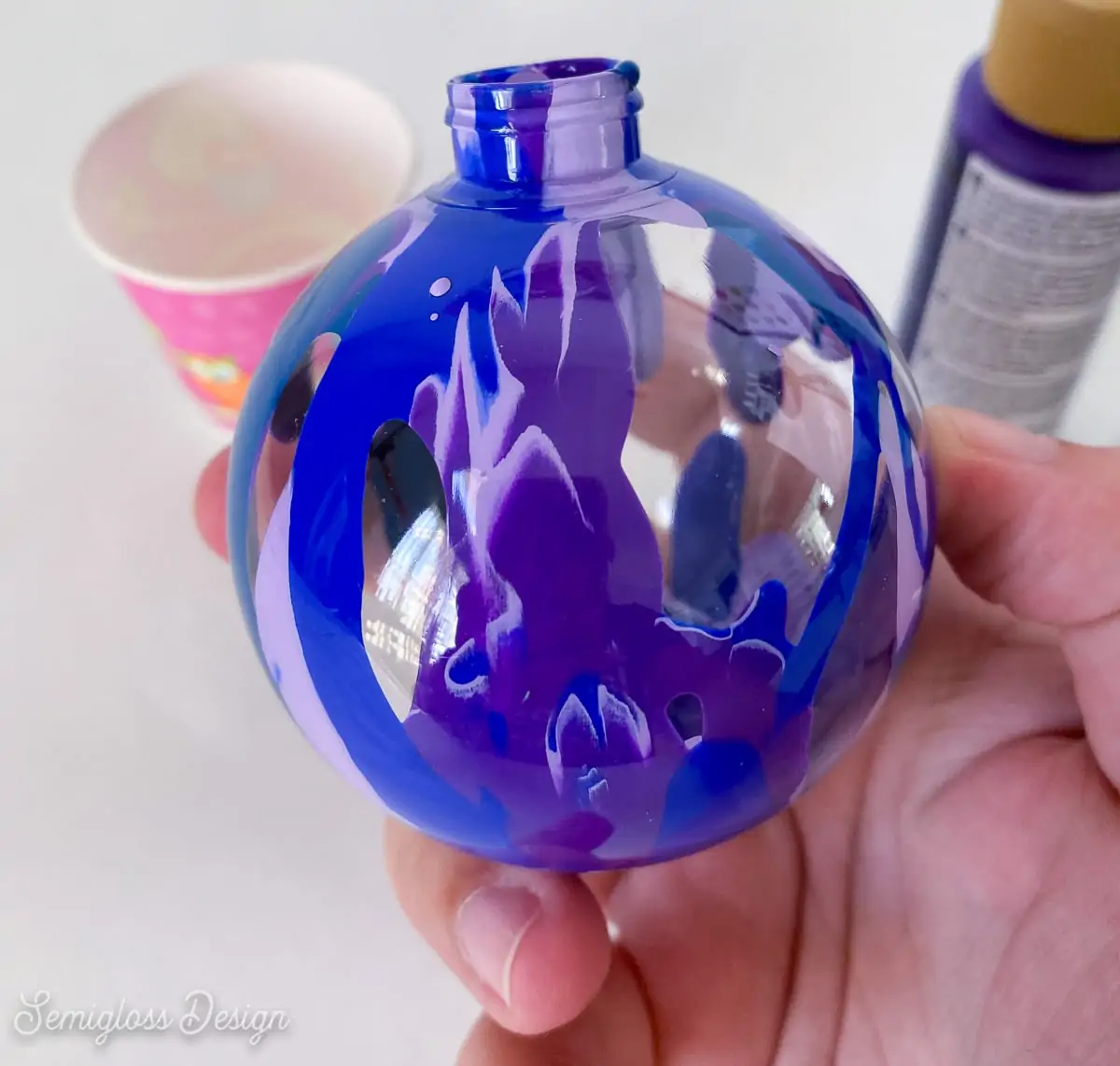 purple and blue paint swirl ornament