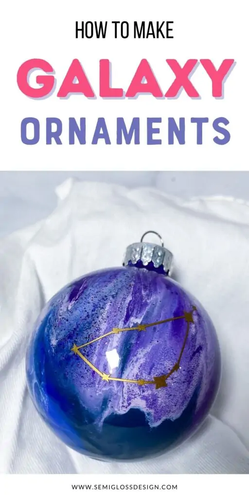 purple galaxy ornament with gold constellation decal