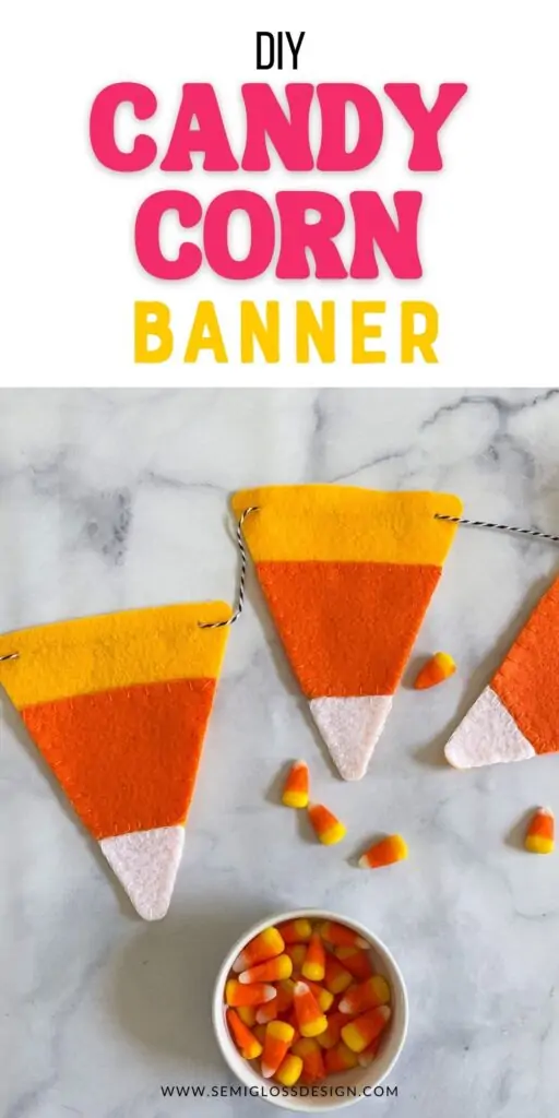 felt candy corn banner with bowl of candy