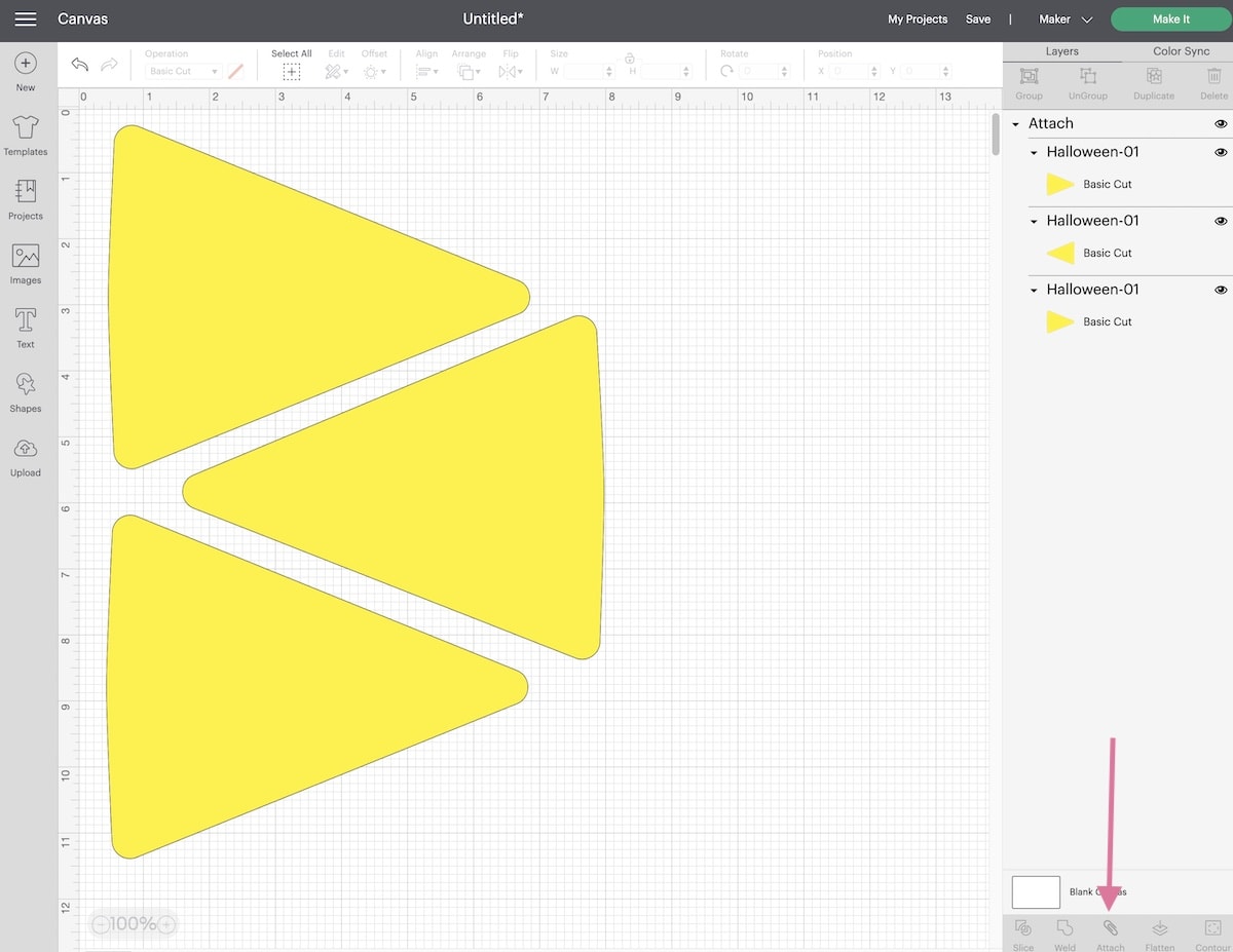 3 yellow triangles in Design studio