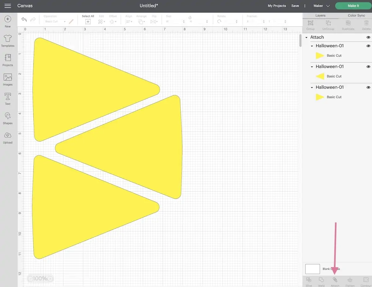 3 yellow triangles in Design studio