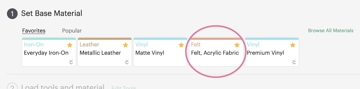 cricut design space materials favorites