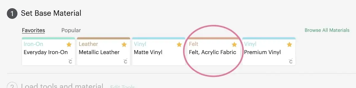 cricut design space materials favorites
