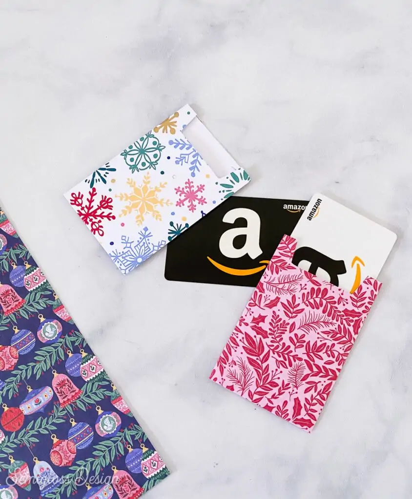 colorful paper gift card sleeves with gift card