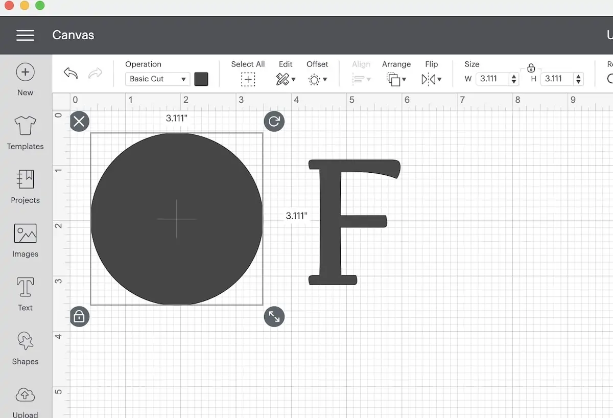 designing monogram ornament with circle and F