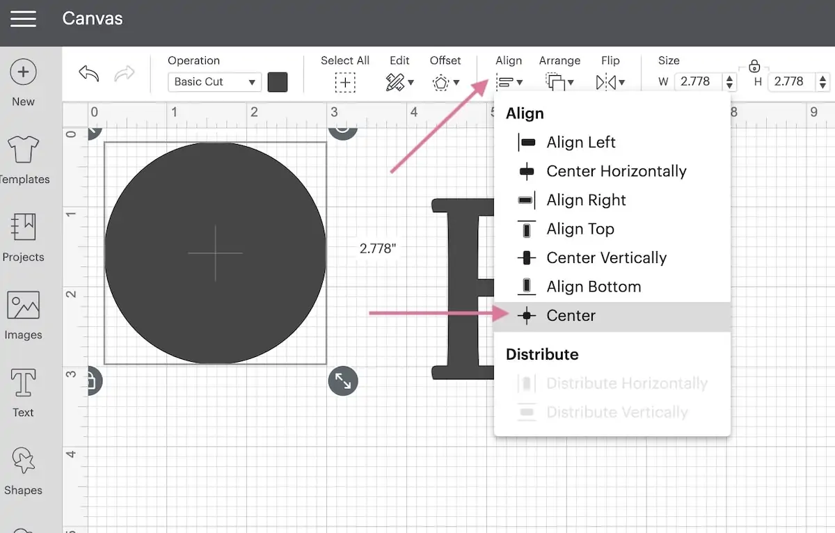 aligning circles in cricut design space