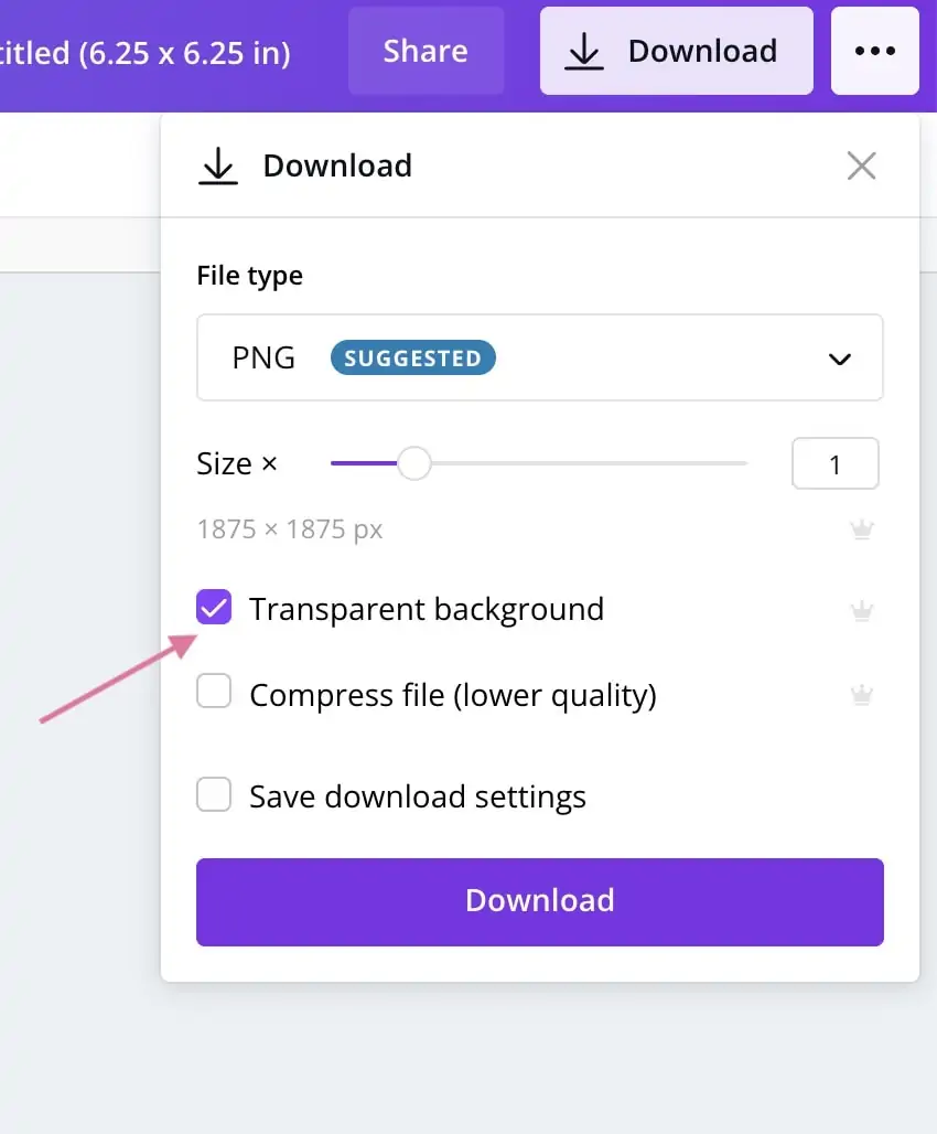 PNG options on Canva