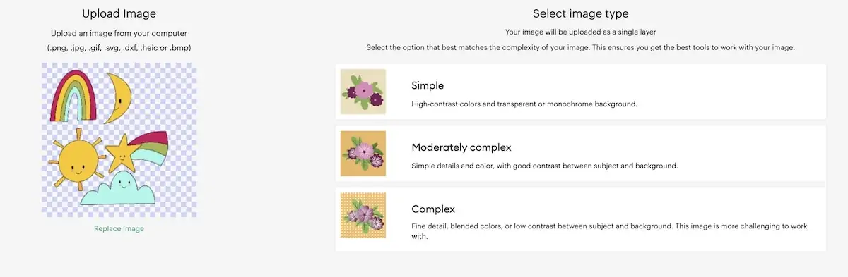 screenshot of uploading options in cricut design space