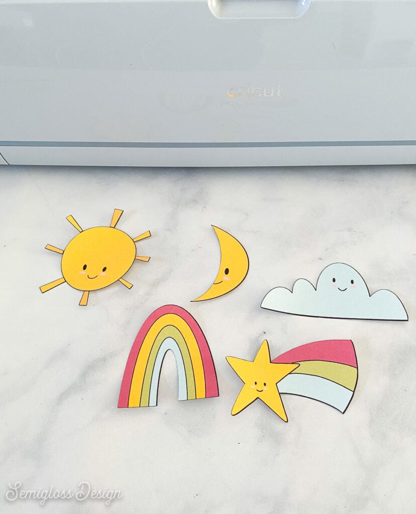 cute sun, moon, rainbow, cloud, and shooting star stickers