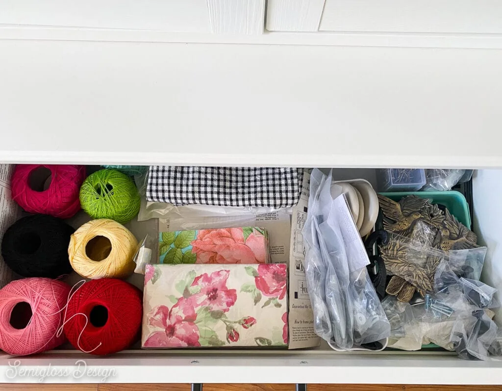 craft supplies in drawer