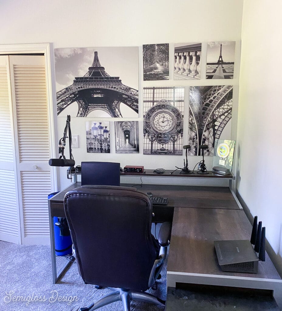 office with black and white art