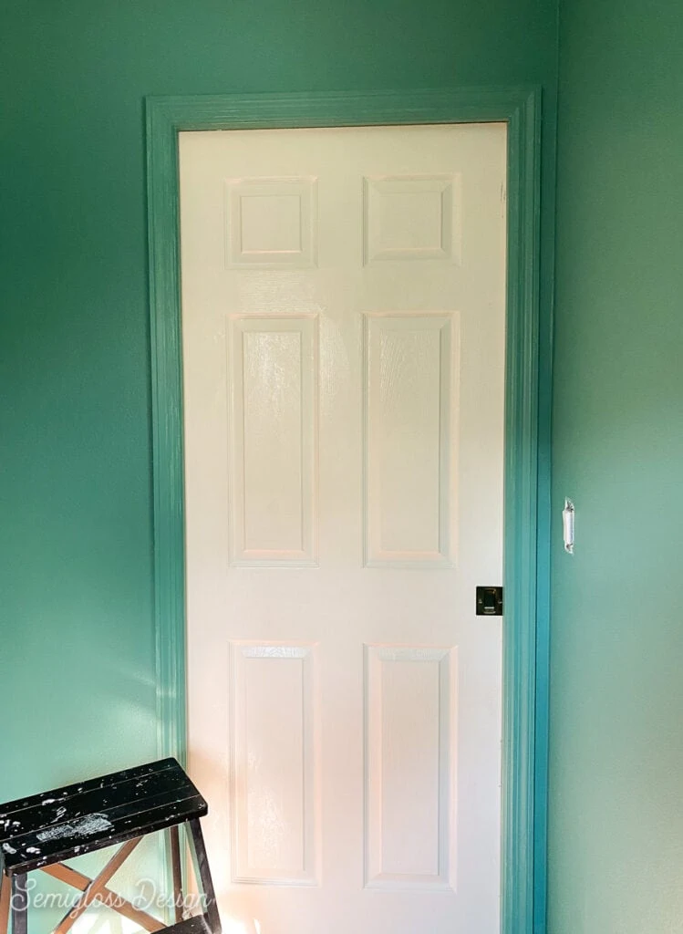 white pocket door in green room