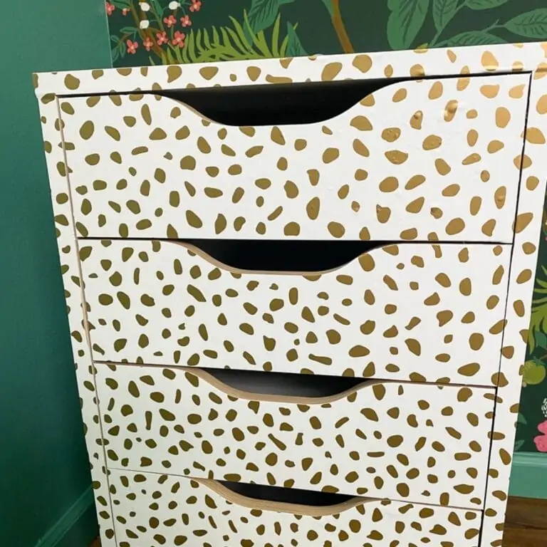 ikea alex drawers with gold dot wallpaper