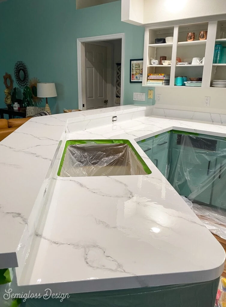 marble painted countertop with epoxy sealer