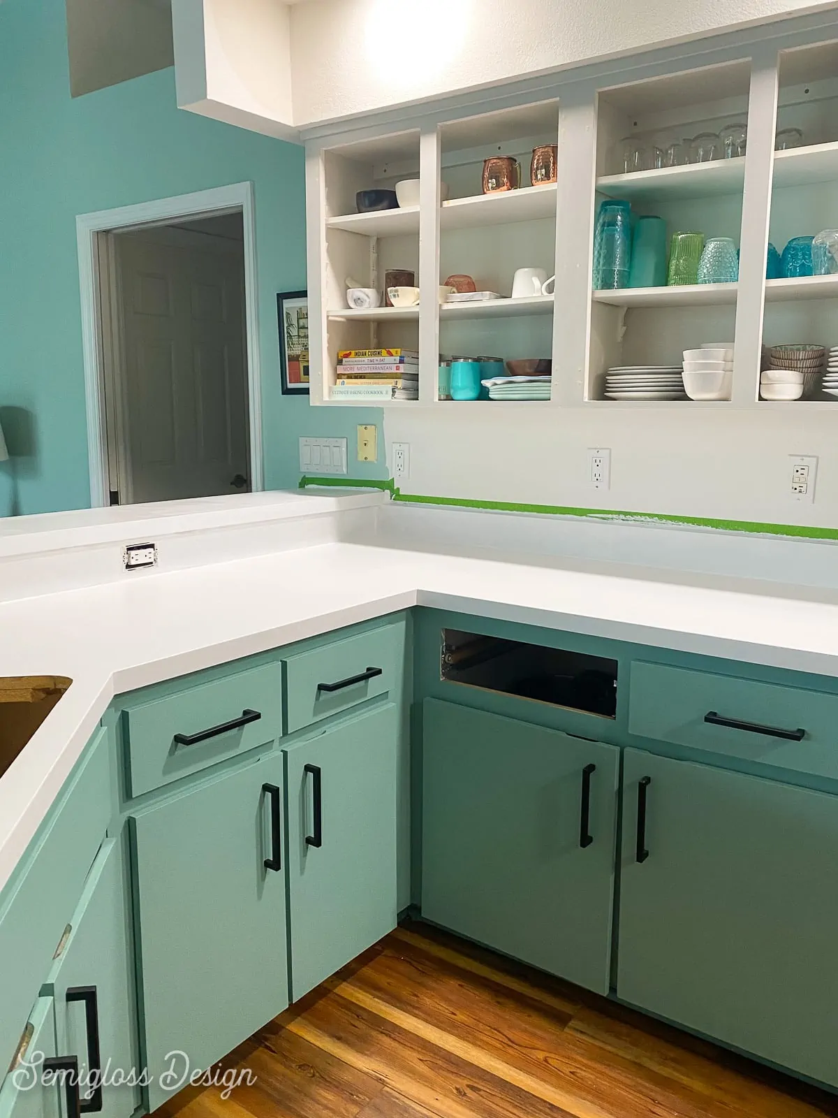 white painted countertop in kitchen