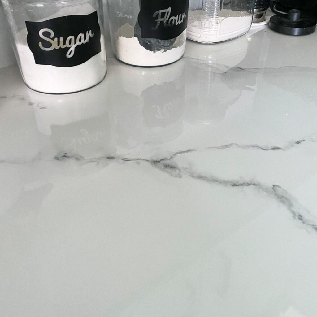 countertop with sugar canisters