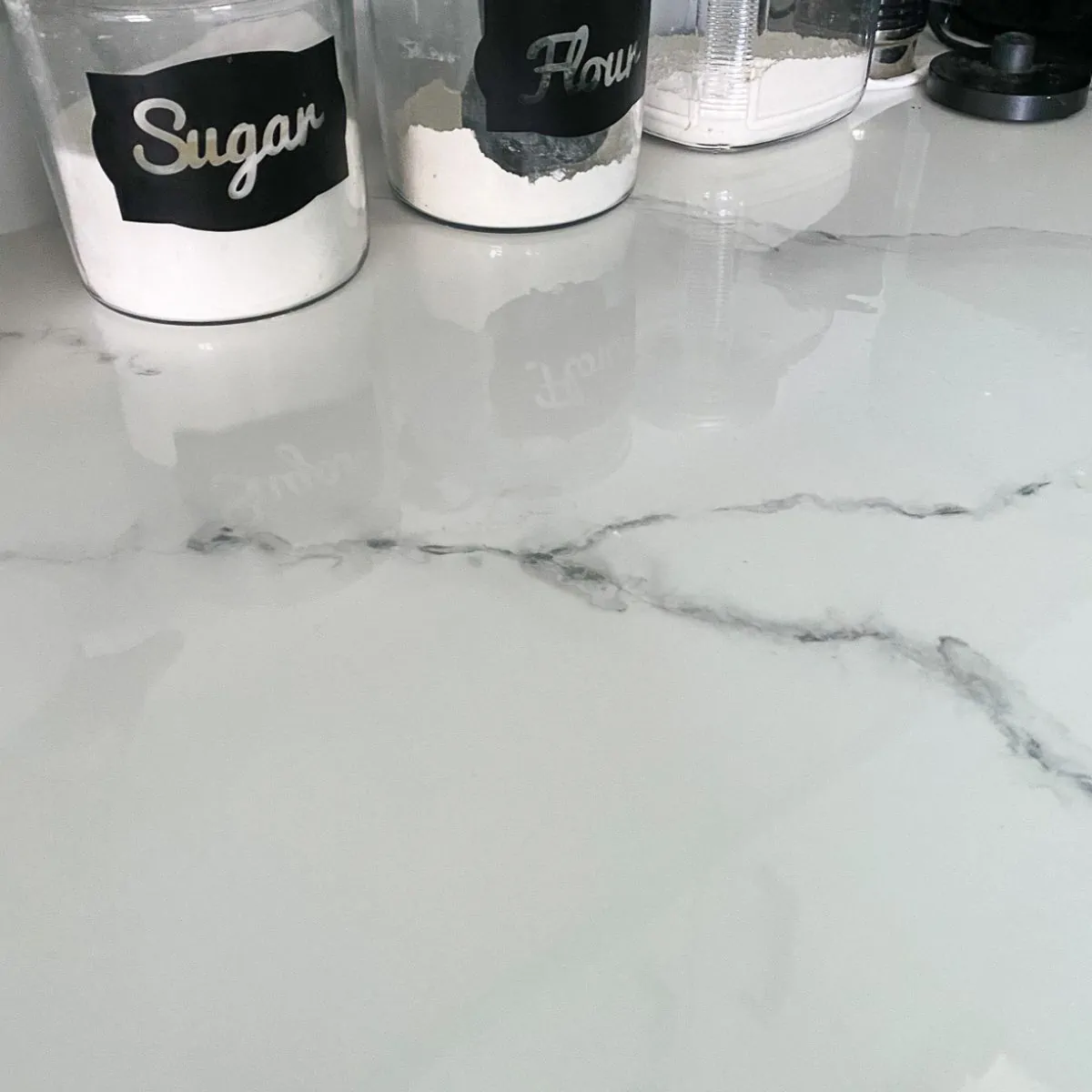 countertop with sugar canisters