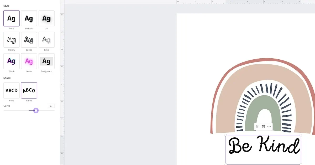 adding curve to letters in canva