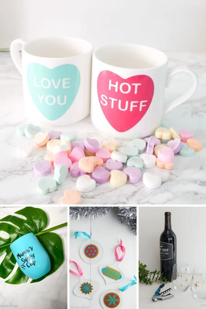 collage of cricut vinyl projects