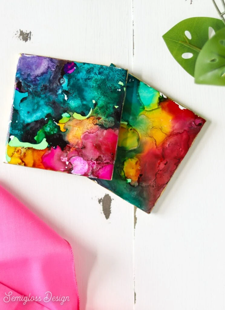 colorful coasters made with alcohol ink