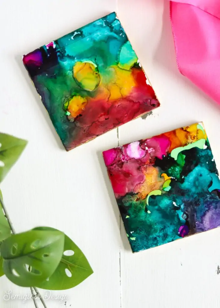 rainbow colored ink coasters