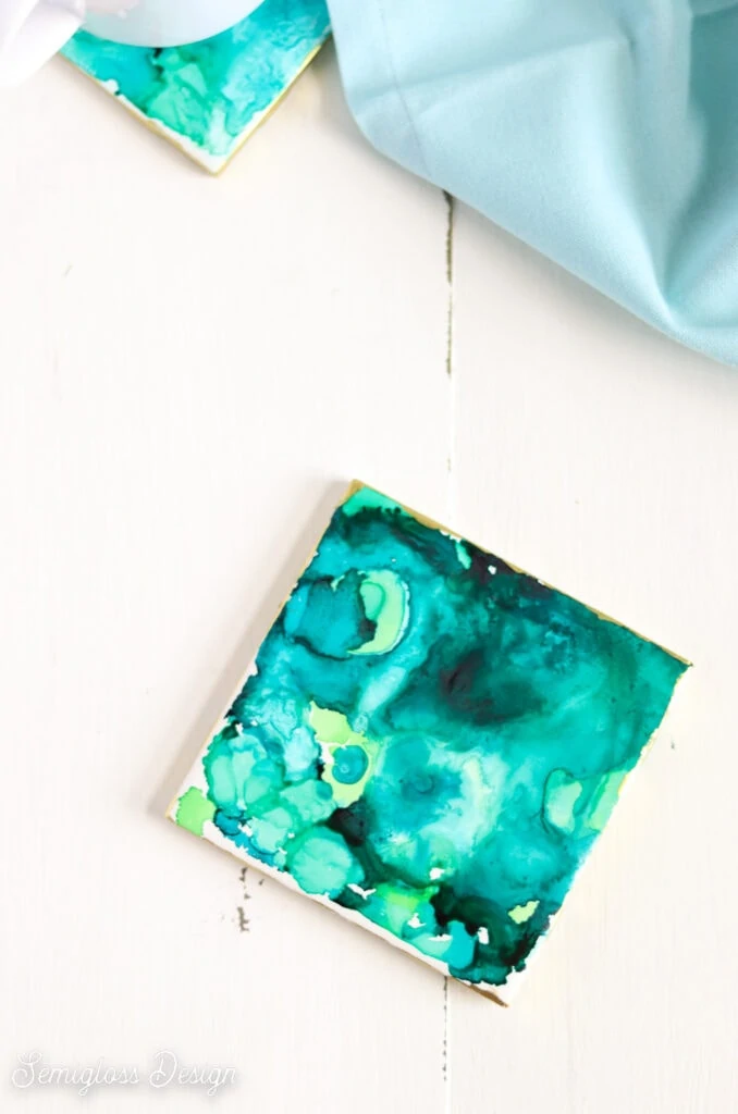 teal alcohol ink coasters