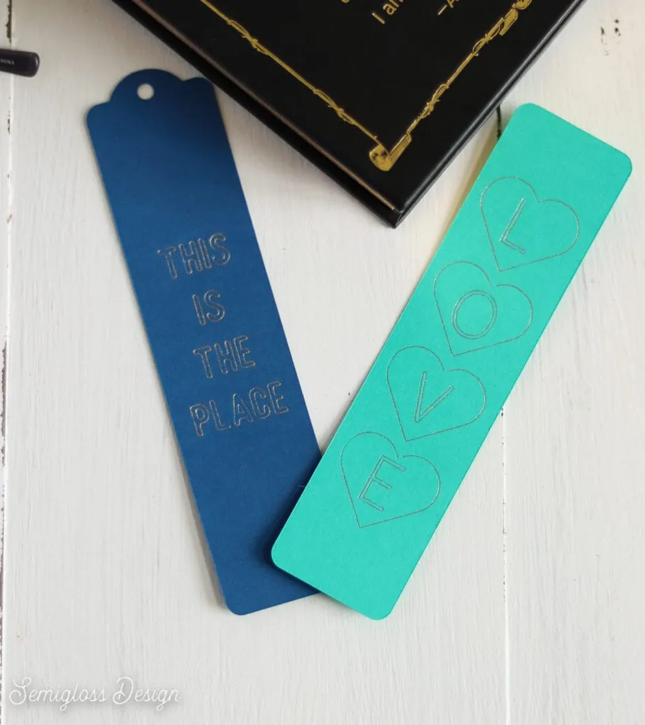 blue bookmarks with metallic accents