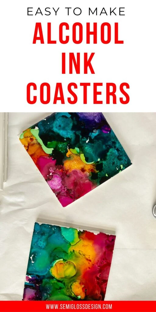 rainbow colored alcohol ink coasters