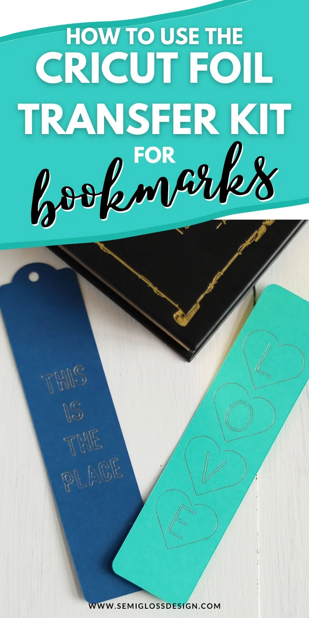 blue bookmarks with gold foil details