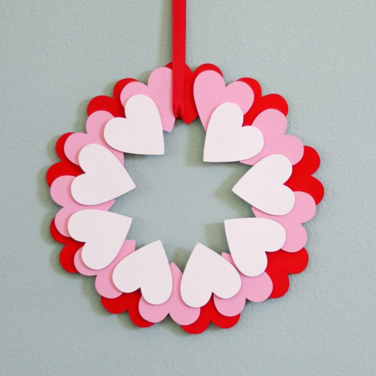 red, pink, and white heart wreath