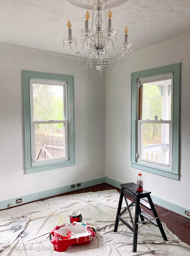 white room with aqua molding