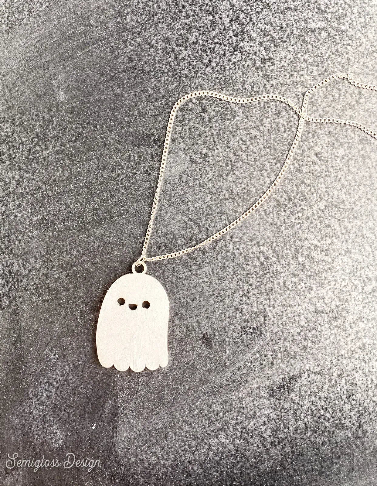 laser cut wooden ghost necklace