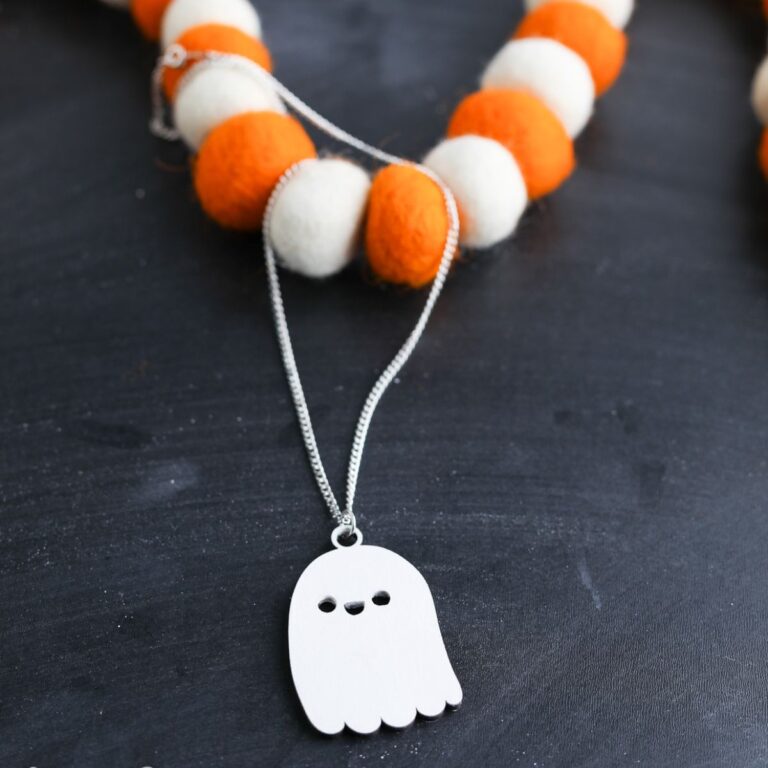 wooden ghost pendant necklace