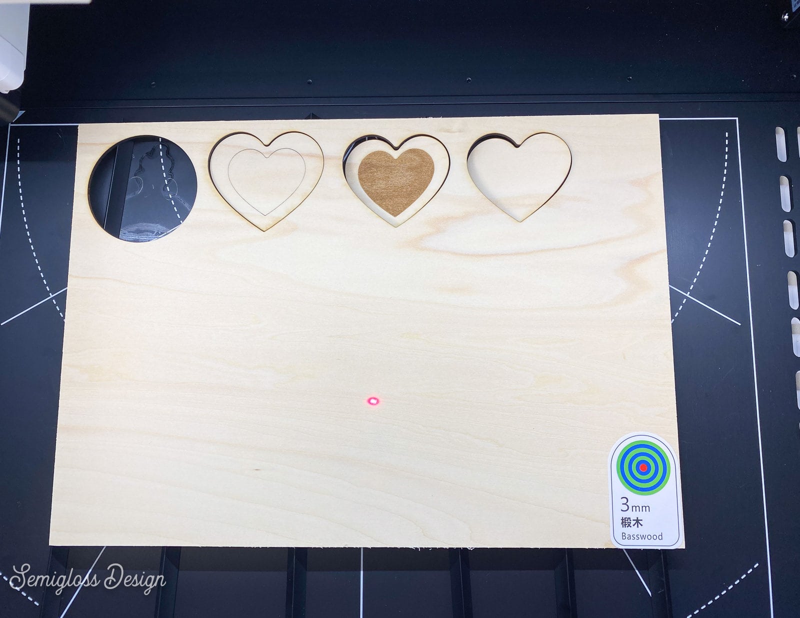 hearts cut out of wood with laser cutter