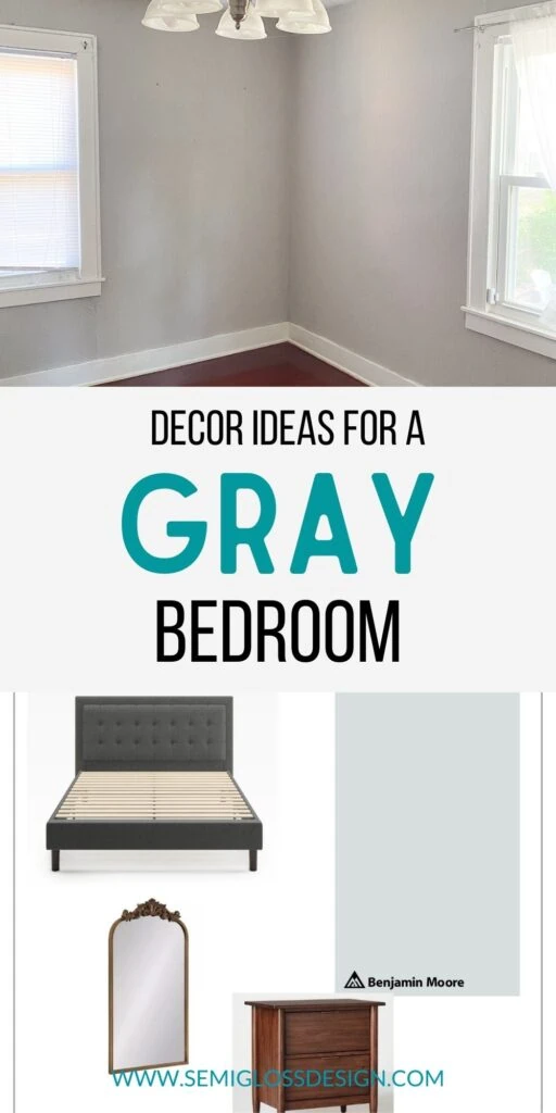 collage of gray bedroom and mood board