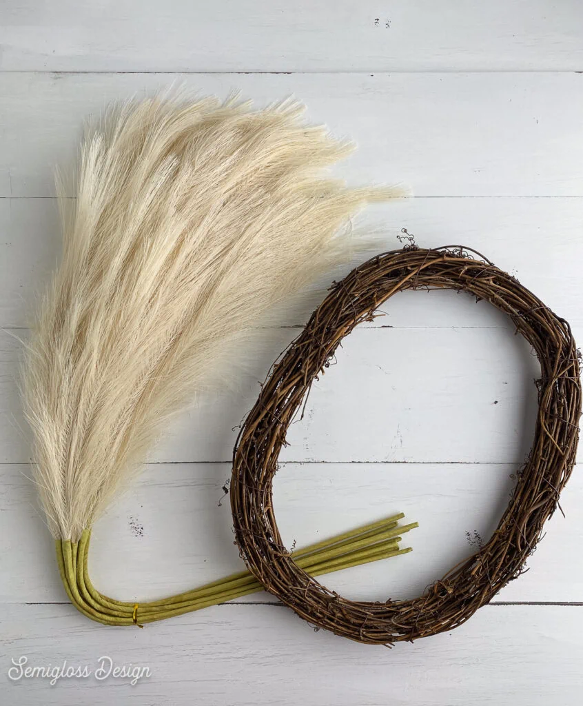 pampas grass stems and grapevine wreaths